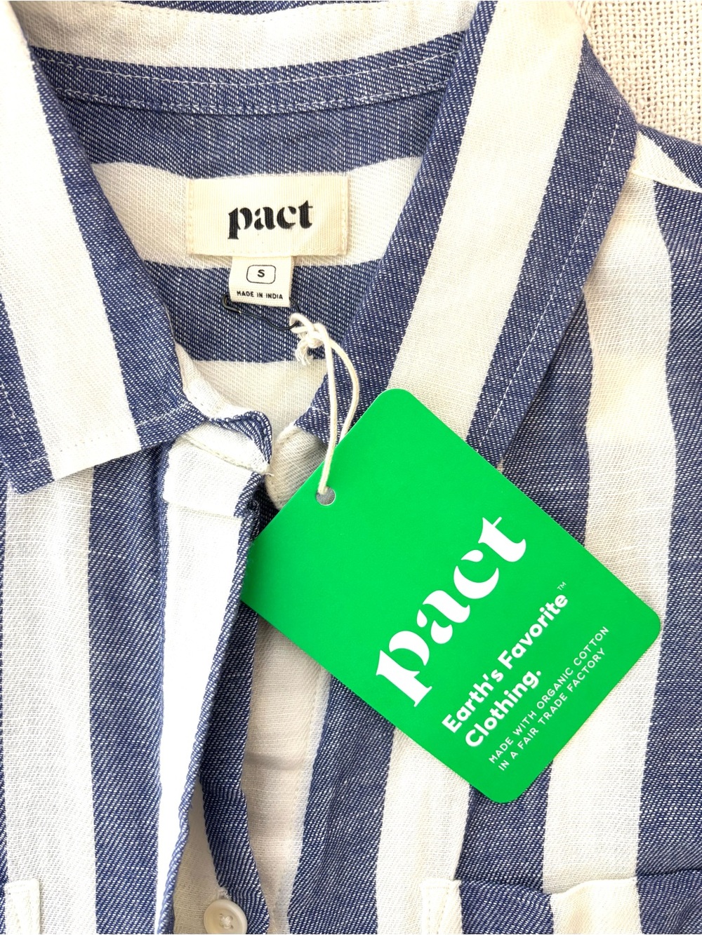 PACT The Harbour Organic Cotton Hemp Blue Stripe Romper Shorts NWT Small - Picture 8 of 14